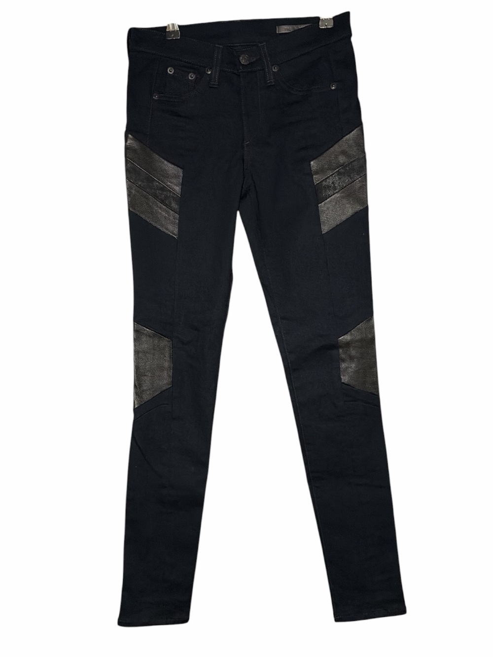 Rag & Bone Size 25 Black Skinny Jeans with Leather Panel Detail